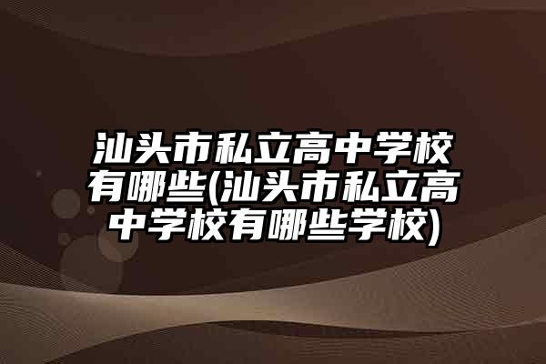 汕头市私立高中学校有哪些(汕头市私立高中学校有哪些学校)