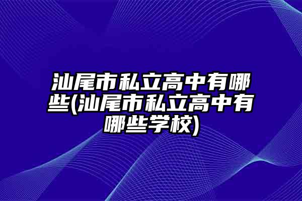 汕尾市私立高中有哪些(汕尾市私立高中有哪些学校)